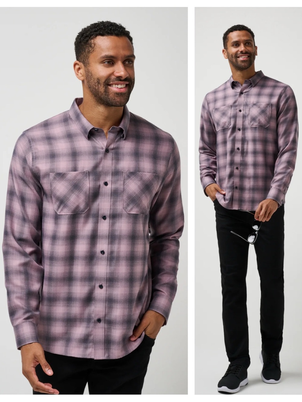 TravisMathew Cloud Flannel Plaid Button Up Size XL Elderberry Total Eclipse